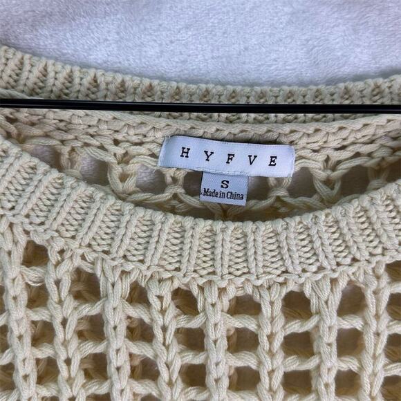 HYFVE Open Stitch Boxy Sweater Beige Crochet Knit Pullover Sweater Top Women's S - Picture 10 of 13